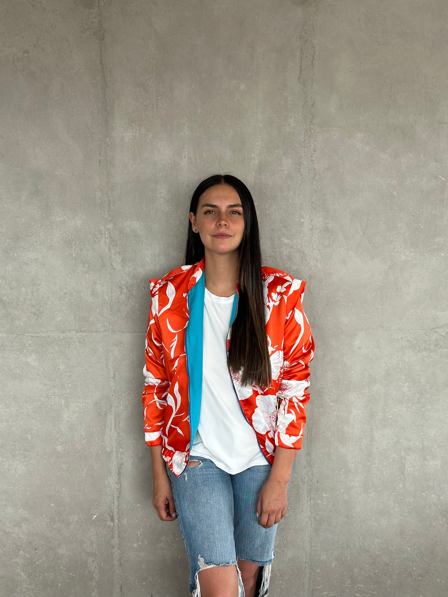 Perfecto Imperfecto Rock Jacket Flores Naranja #89 Talla M