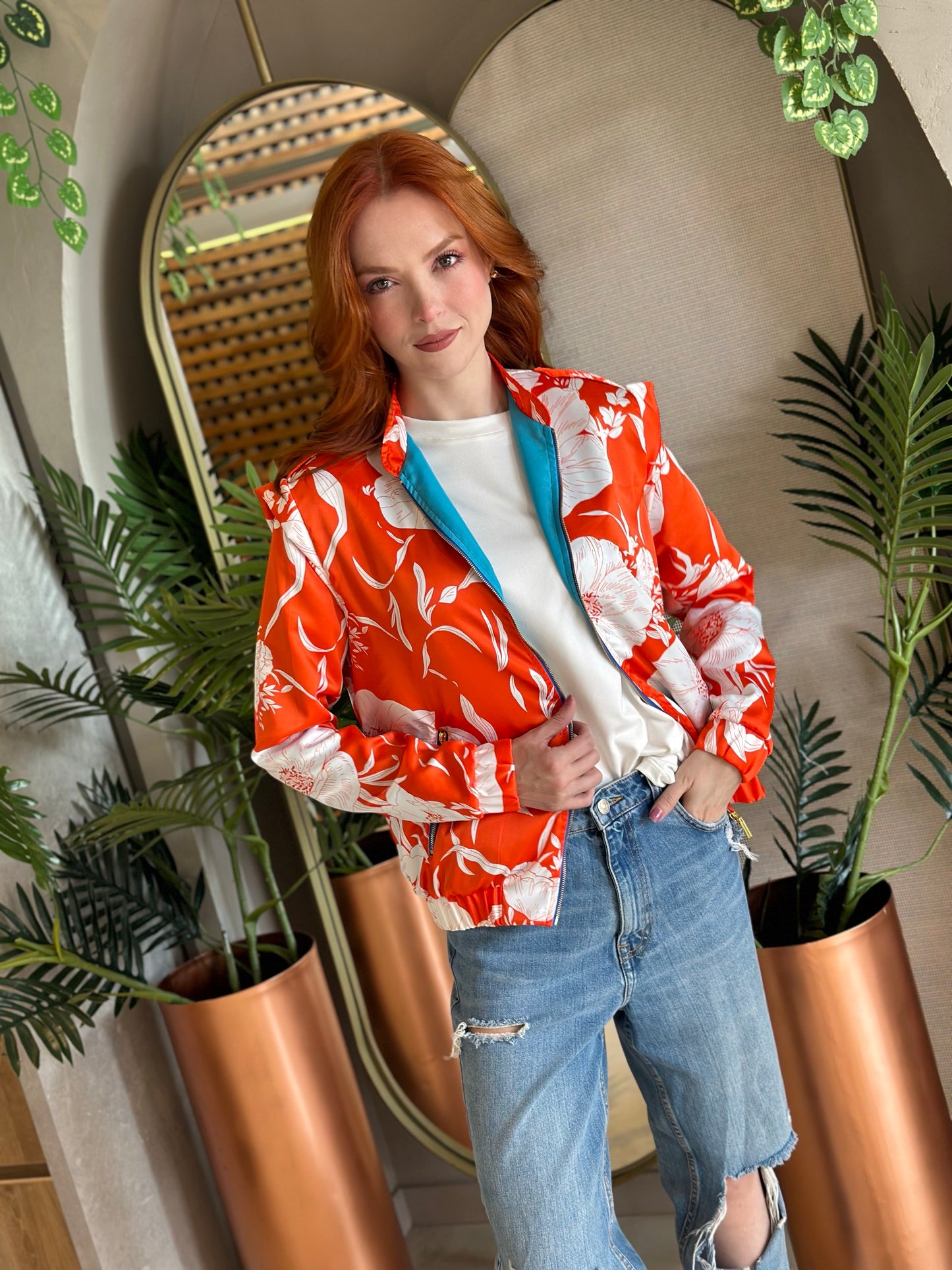 Perfecto Imperfecto Rock Jacket Flores Naranja #69 Talla M