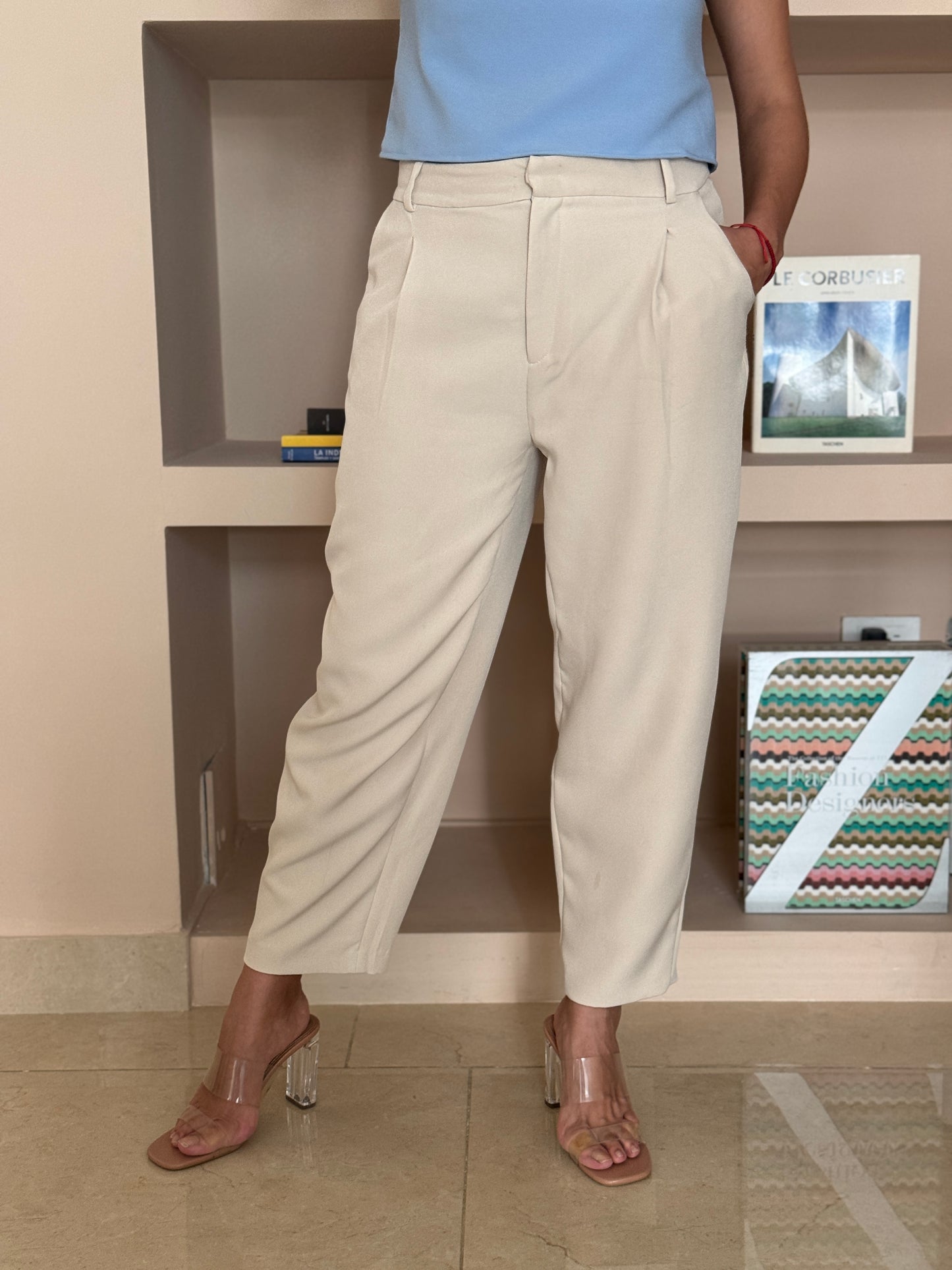 Pantalón Tiro Alto Beige