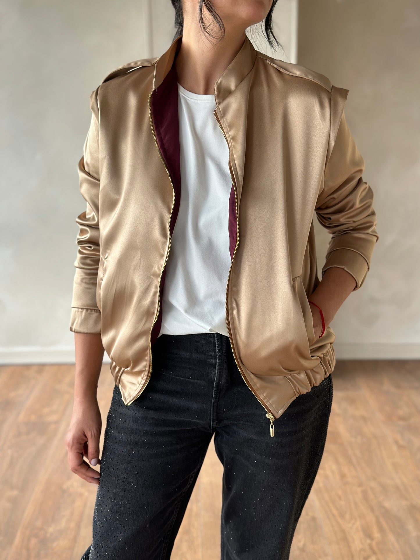 Perfecto Imperfecto Rock Jacket Dorada Talla M  #356
