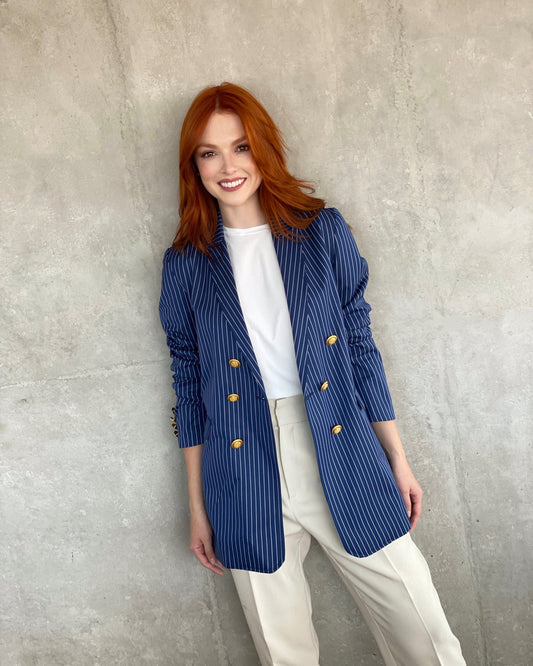 Perfecto Imperfecto Blazer Rayas Azules #8 Talla L